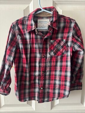 Sonoma Red, Black & White Plaid Button-Front Kids Shirt